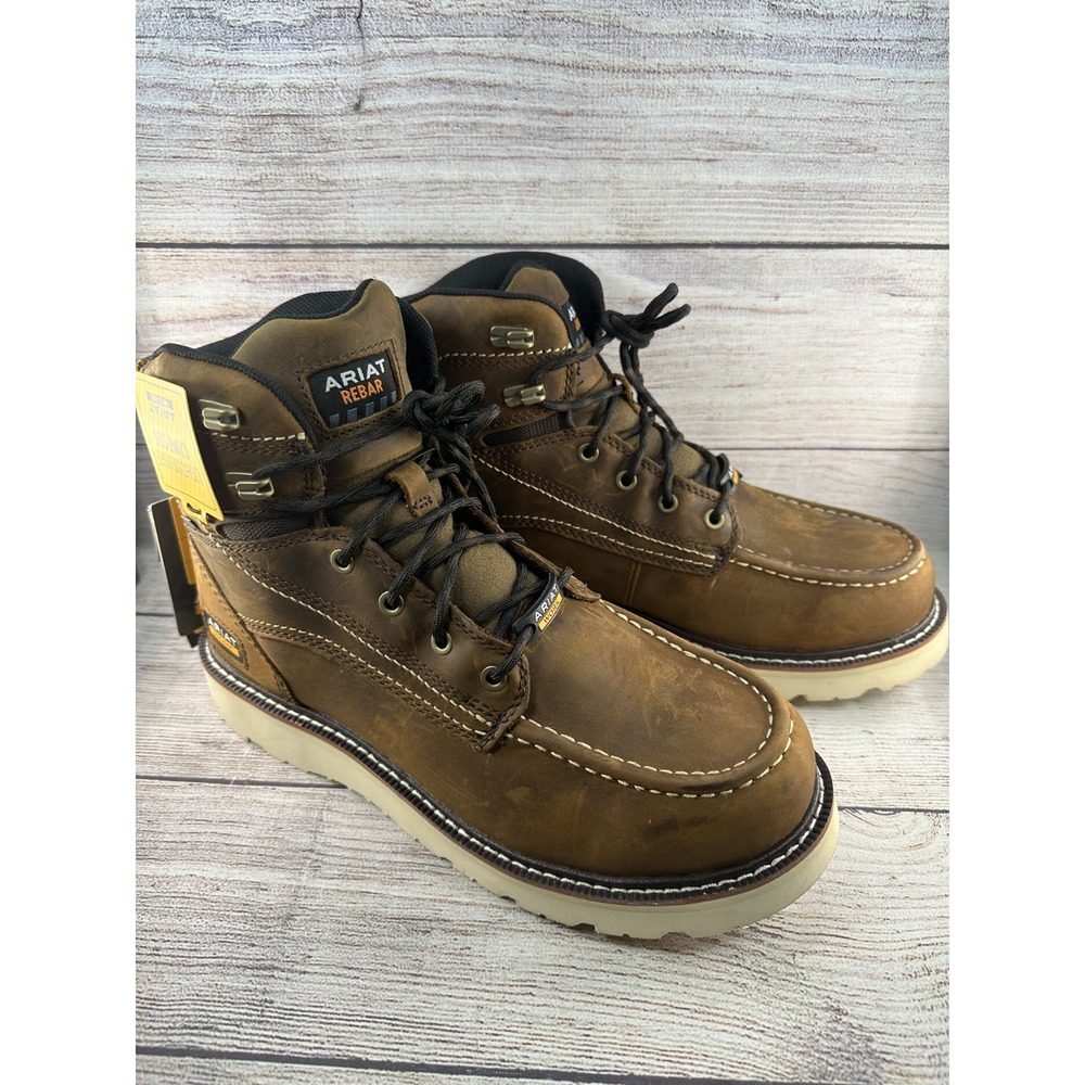 Ariat Rebar Wedge Moc Toe 6 Men's Brown Waterproof Work Ankle Boots Size 10 EE